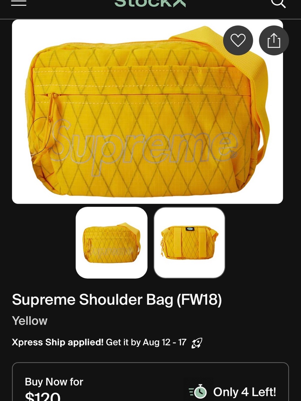 Supreme Yellow Quilted Shoulder Bag FW18